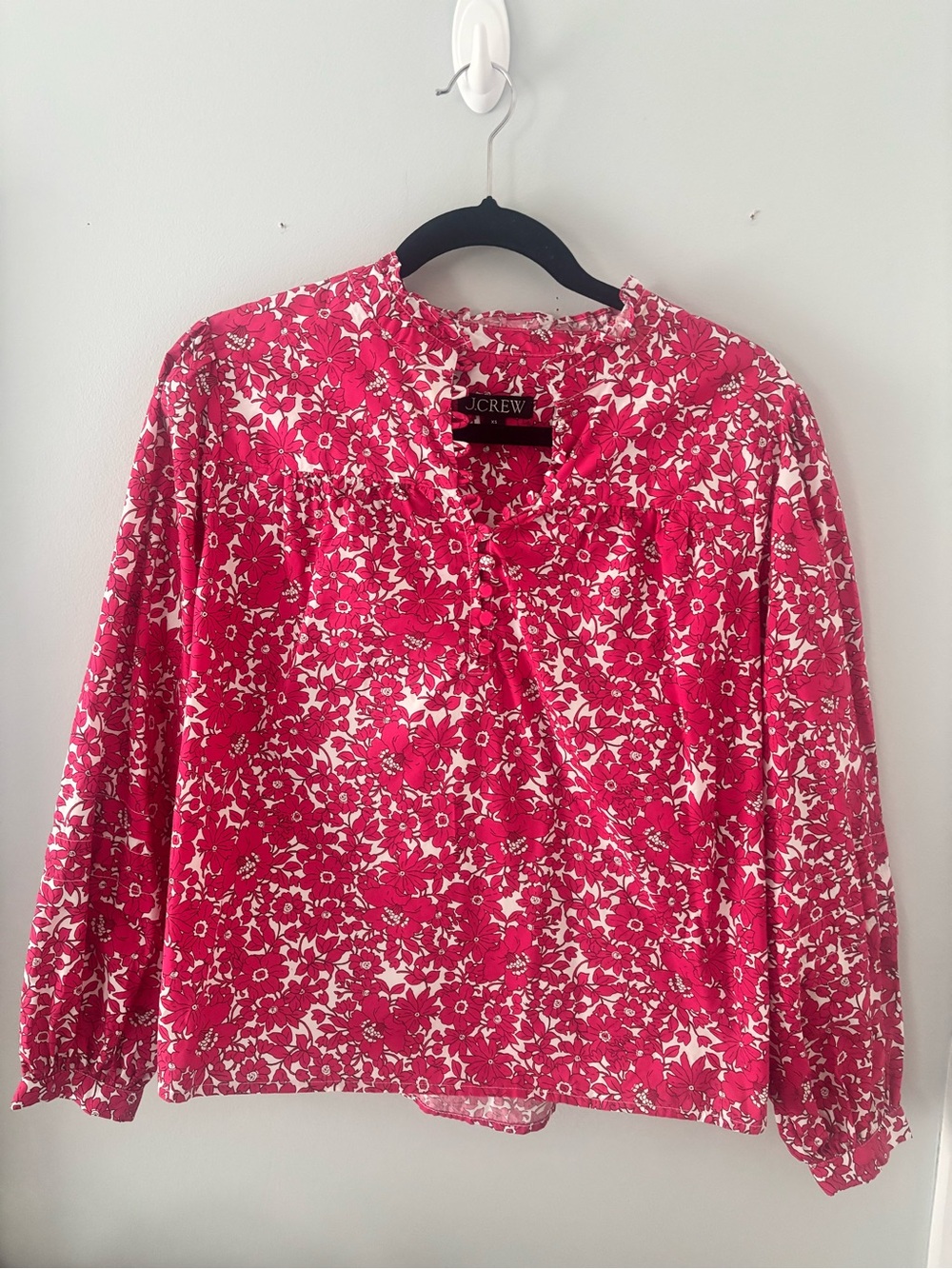 J. Crew Bright Pink Floral Peasant Blouse